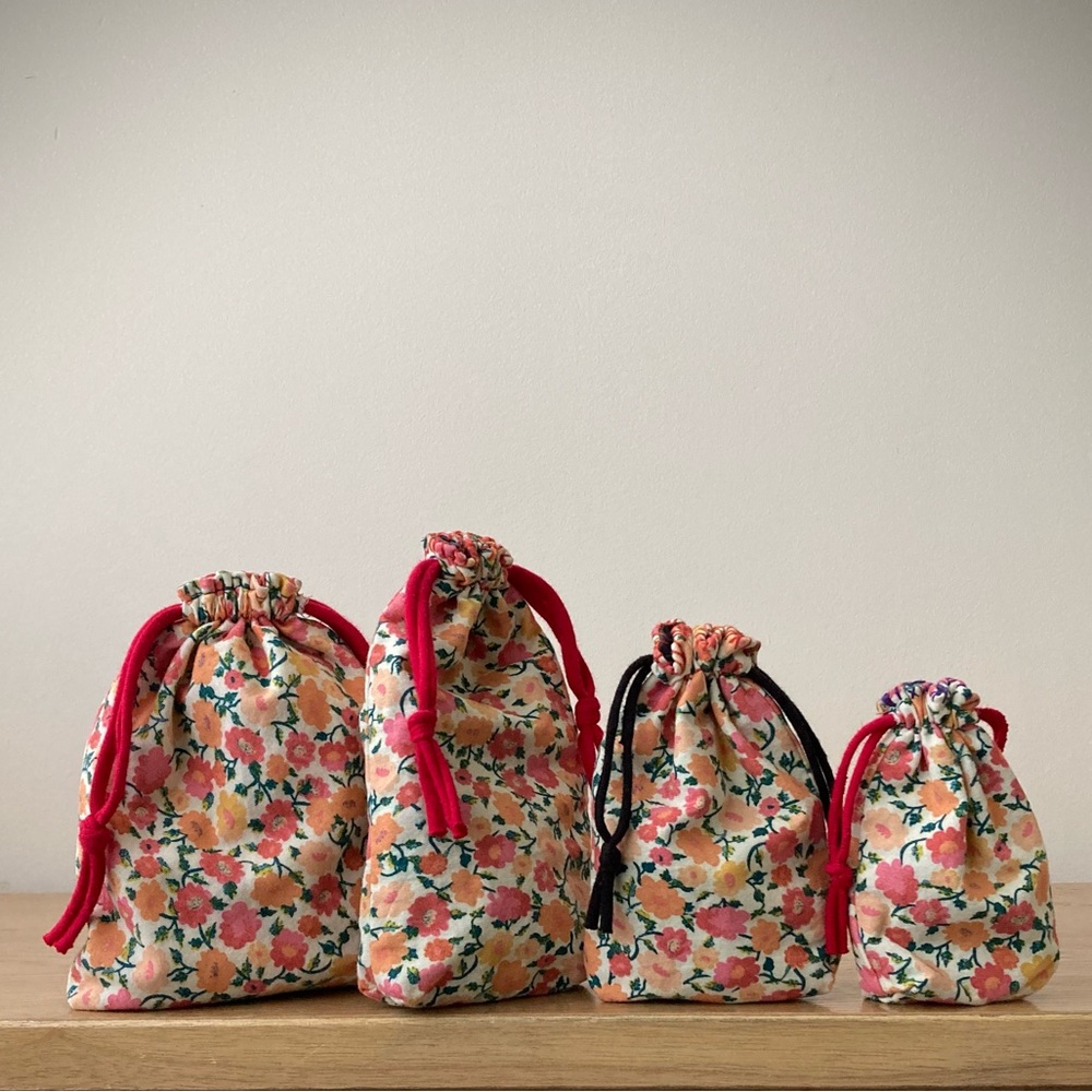 joodito coquette floral drawstring bag set feminine cotton red pink handmade